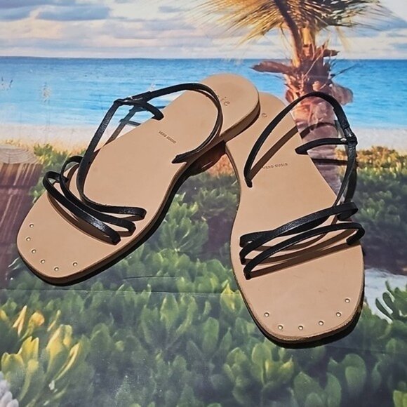 Joie Black Adjustable Ankle Strap Studded Strappy Baja Square Toe Sandals 9.5 - Picture 8 of 9